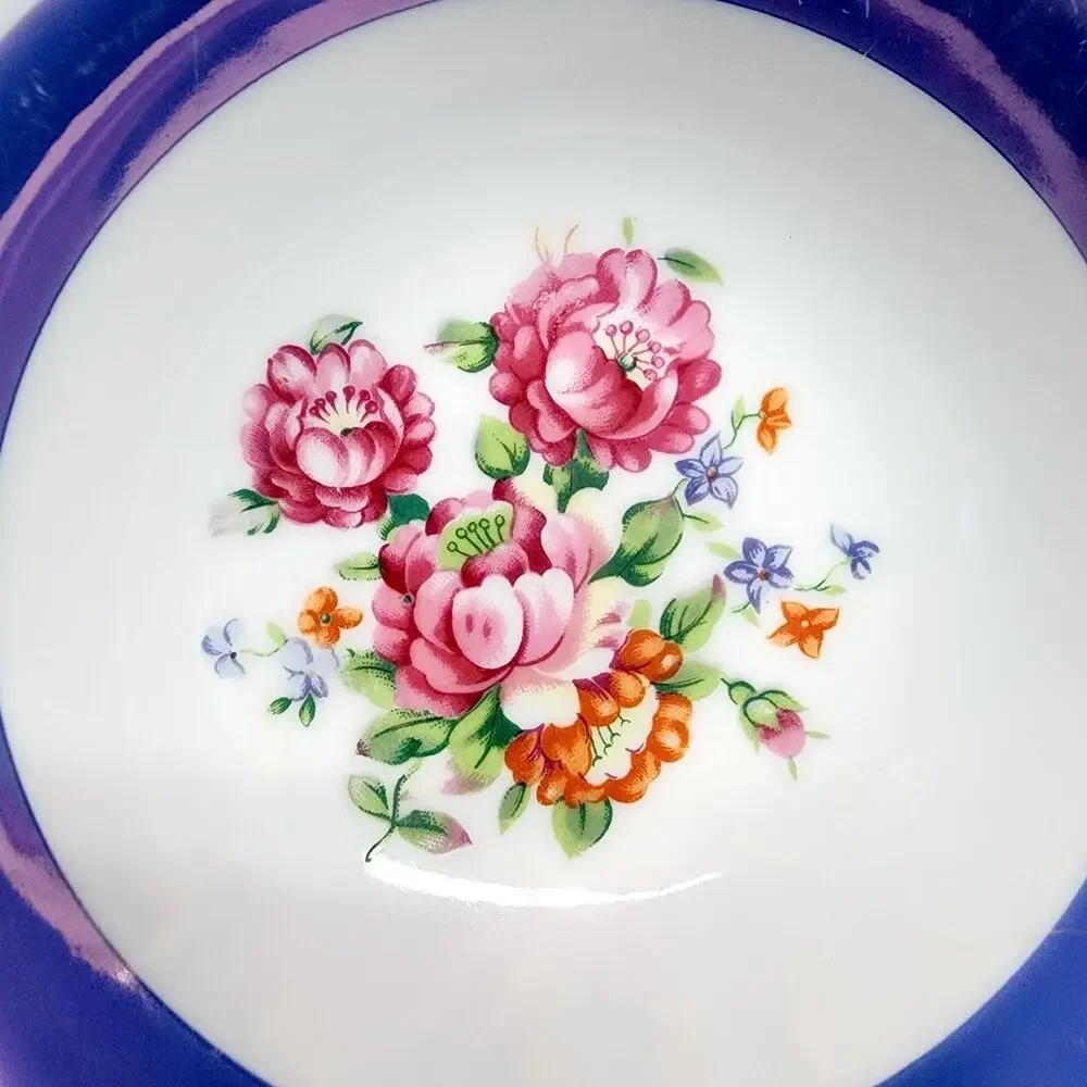 6 Westwood Luster Floral Bowls Gold Trim Purple Set 5 1/2